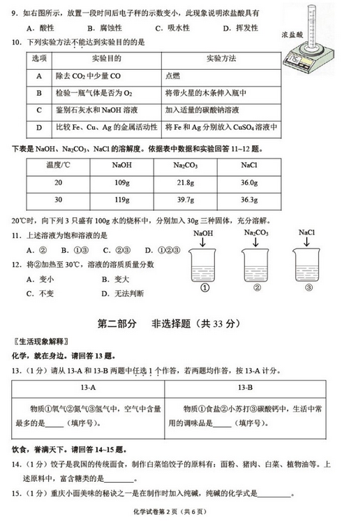 北京房山区2018中考化学一模试题及答案