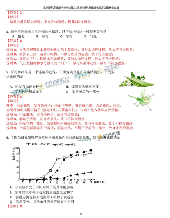 北京海淀区2018中考生物一模试题及答案