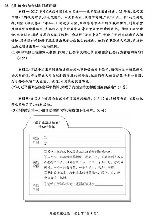 北京平谷区2018中考政治一模试题及答案