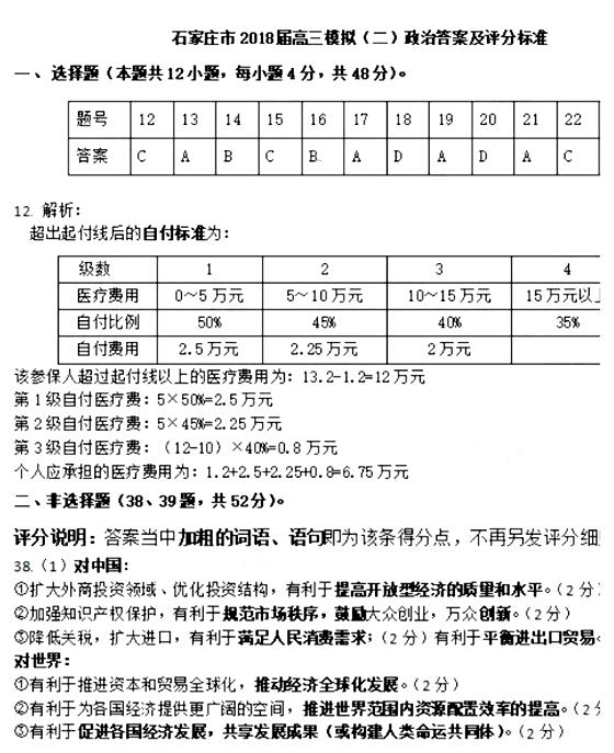 2018石家庄二模文综试题及答案 2018石家庄二模文综试题及答案