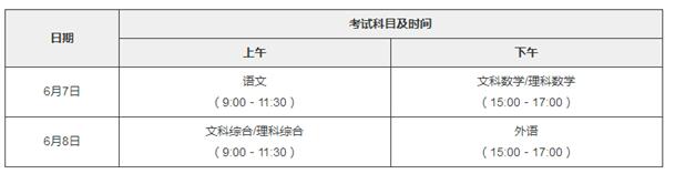 广东2018高考和6月份高中学考科目时间安排