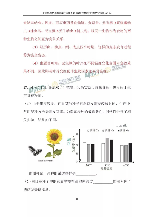 2018北京中考生物试卷逐题解析