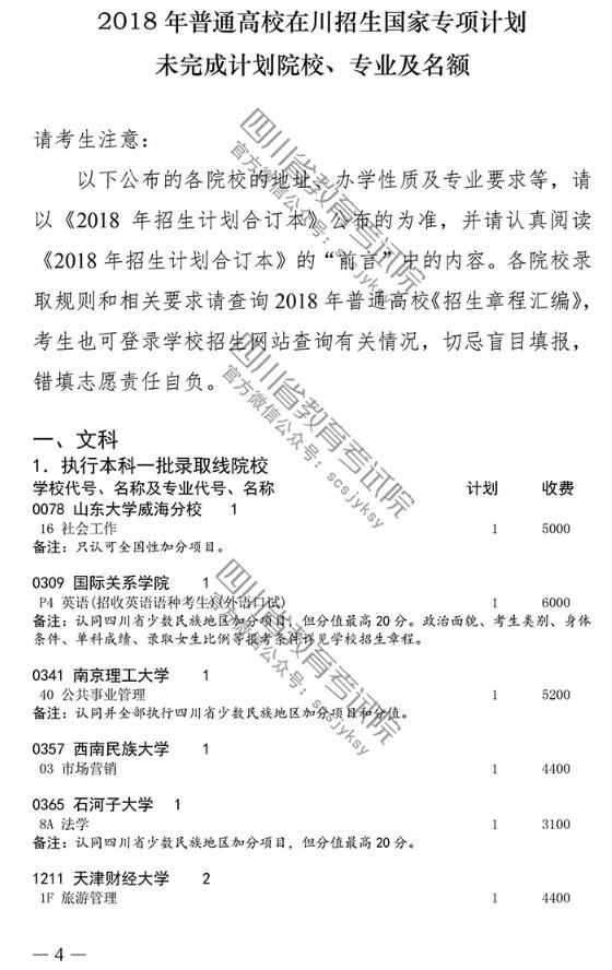 2018四川高考国家专项计划