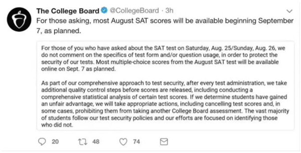 8月北美SAT考试分数能正常出分吗