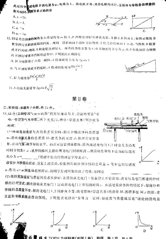 2019百校联盟TOP20九月联考(全国I卷)物理试题及答案