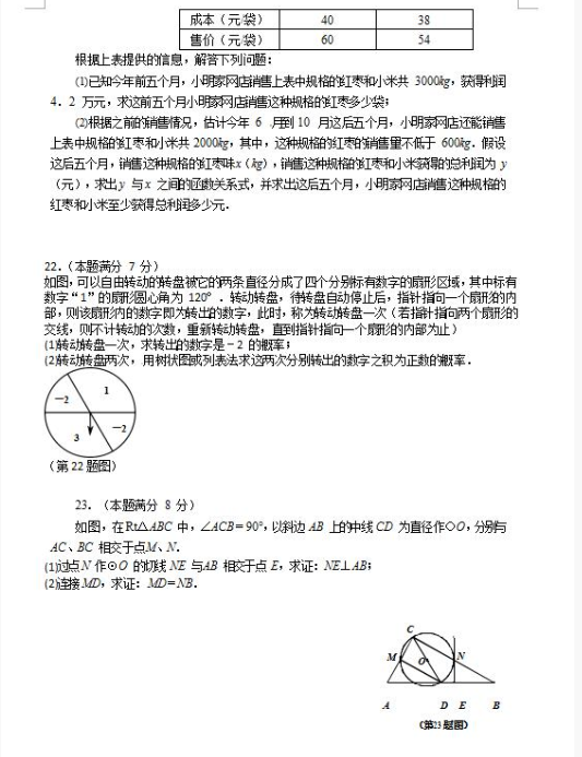 2018陕西中考数学试题及答案