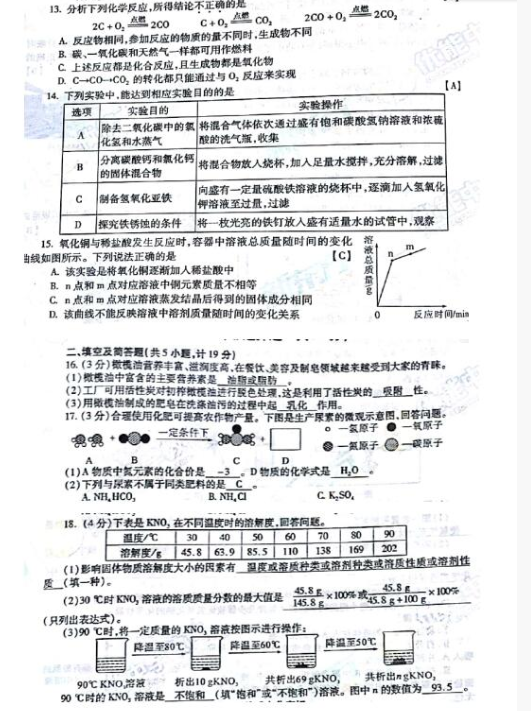 2018陕西中考化学试题及答案