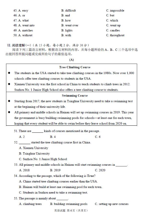 2018海南中考英语试题及答案