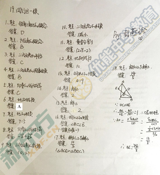 2018-2019上学期上海闵行中考一模数学试卷及答案