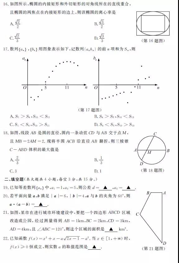 2019年1月浙江学业水平考试数学试题和答案