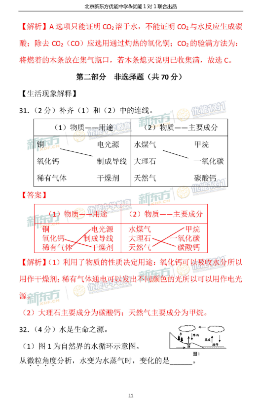 2018-2019上学期北京西城区初三期末化学试卷及答案