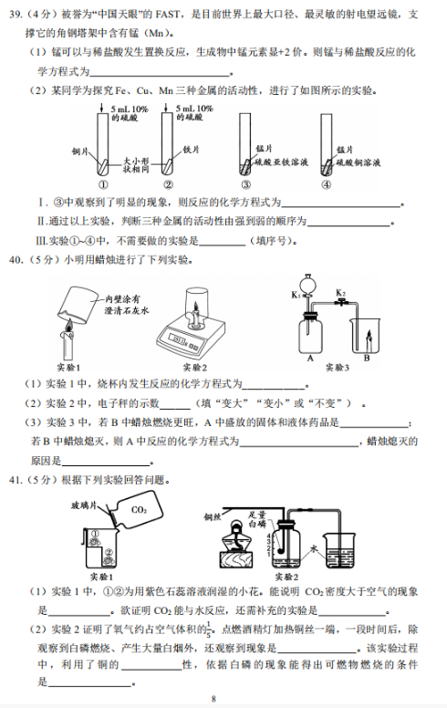 2018-2019上学期北京朝阳区初三期末化学试卷及答案