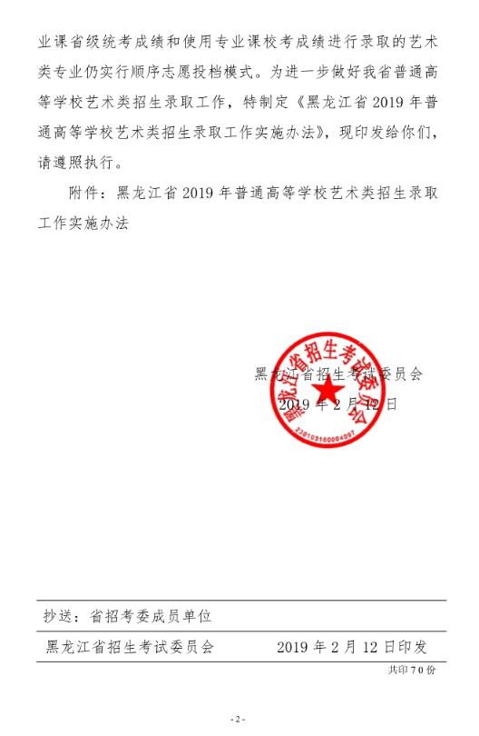 2019年黑龙江艺术类招生录取工作实施办法