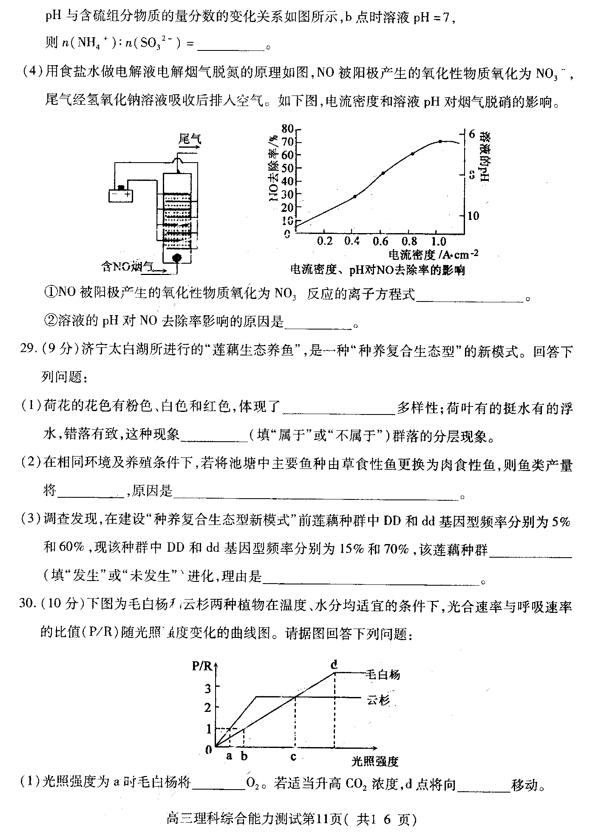 2019济宁一模理综试题及答案