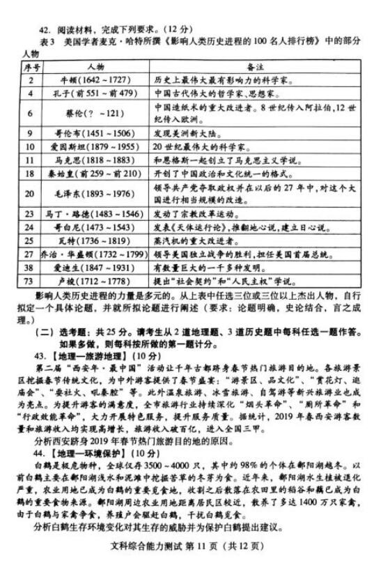 2019潍坊一模文综试题