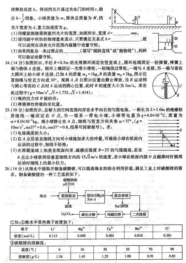 2019东北三省三校一模理综试题及答案