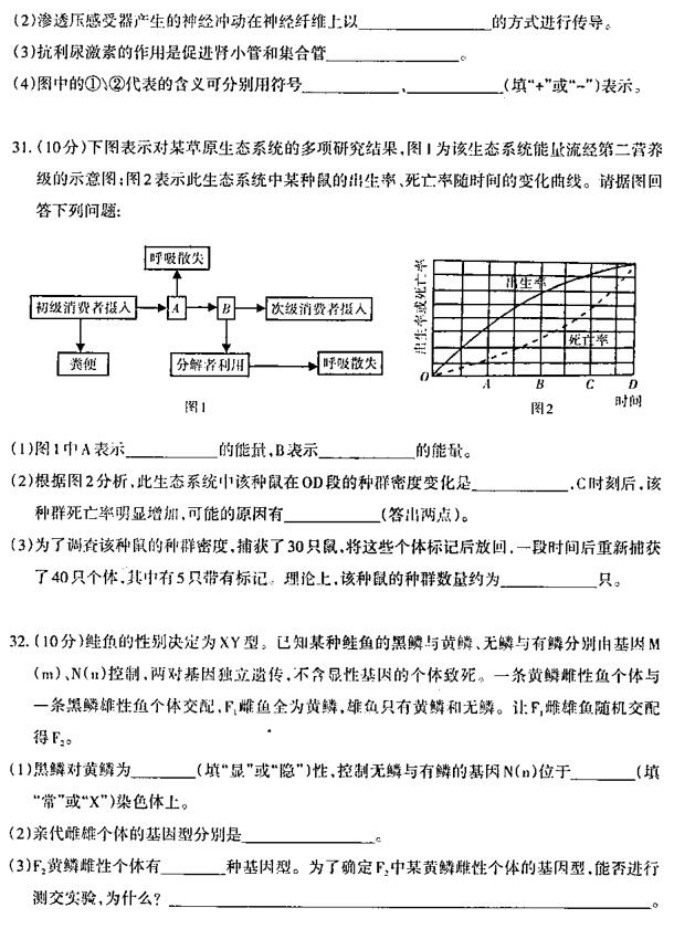 2019新疆二诊理综试题及答案 2019新疆二诊理综试题及答案