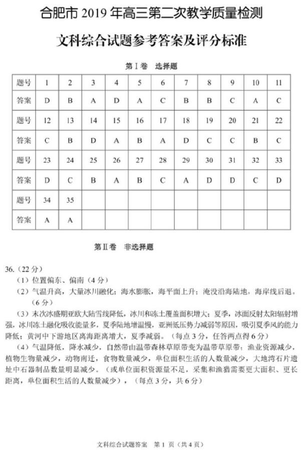 2019合肥二模文综试题及答案