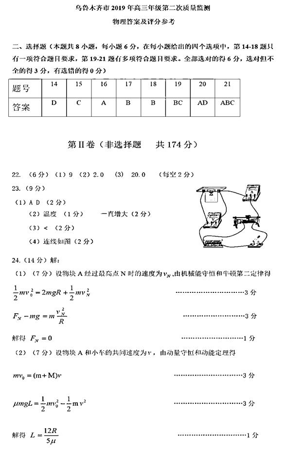 2019乌鲁木齐二诊理综试题及答案