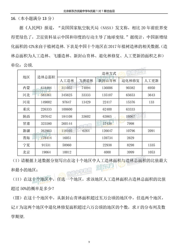 2019北京海淀高三一模理科数学试题及答案解析