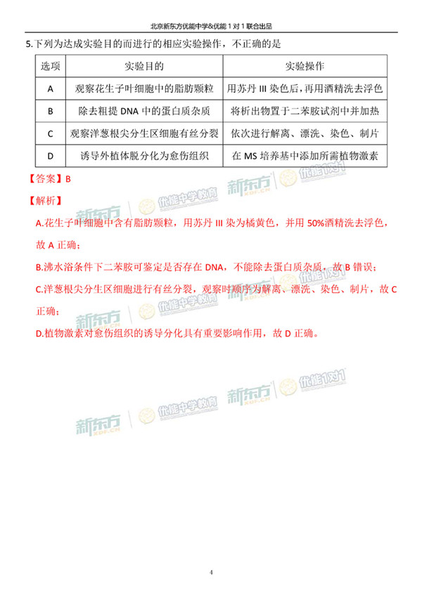 2019北京海淀高三一模理综试题答案逐题解析