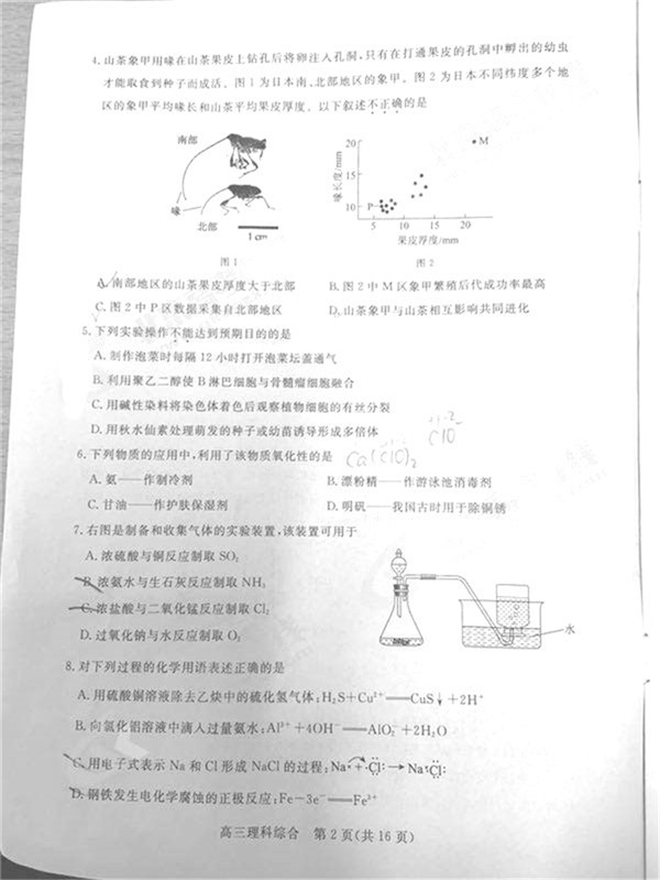 2019北京东城高三一模理综试题及答案