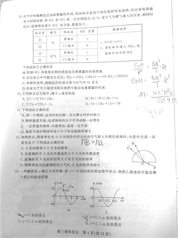 2019北京东城高三一模理综试题及答案