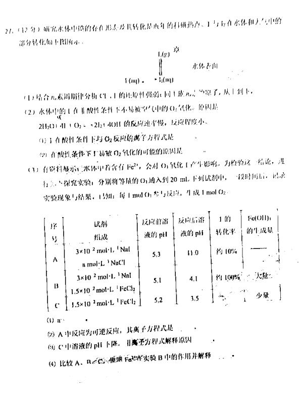 2019北京西城高三一模理综试题及答案