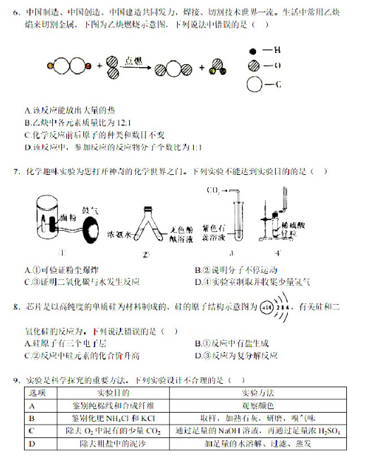 2019山西中考前适应性训练化学试卷及答案