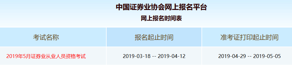 \ 2019年5月证券从业资格考试报名入口(3.18-4.12)