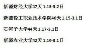 新疆高校2015年寒假时间排行榜单 新疆高校2015年寒假时间排行榜单