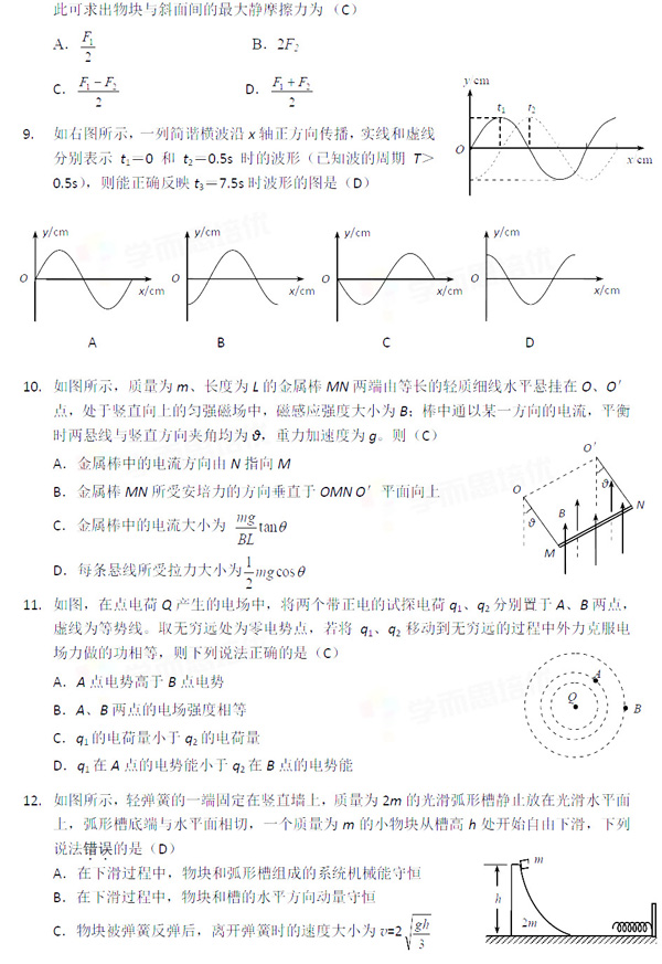 2014-2015北京昌平高三上学期期末考试物理试题