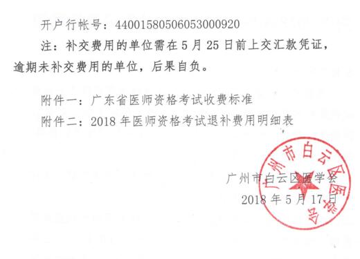 广州市白云区关于调整2018年医师资格考试收费标准的通知