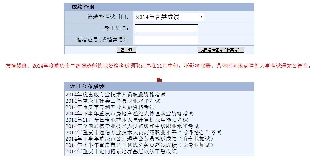 重庆人力资源社会保障局2014年执业药师成绩