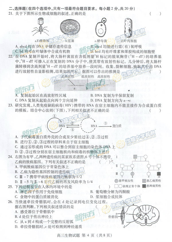 2015海淀区高三上学期期末考试生物试题及答案