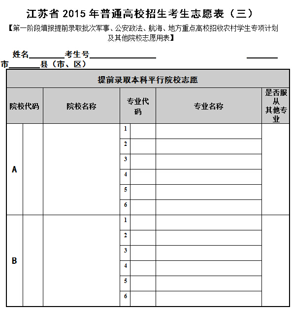 高考志愿填报表江苏图片