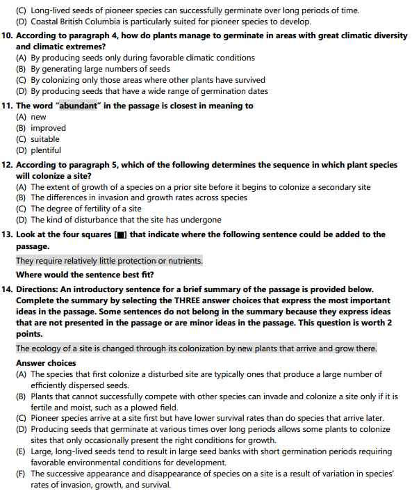 托福阅读真题练习：Plant Colonization