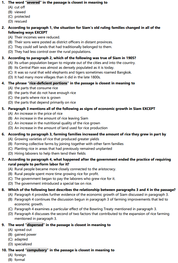 托福阅读真题练习：Siam, 1851–1910