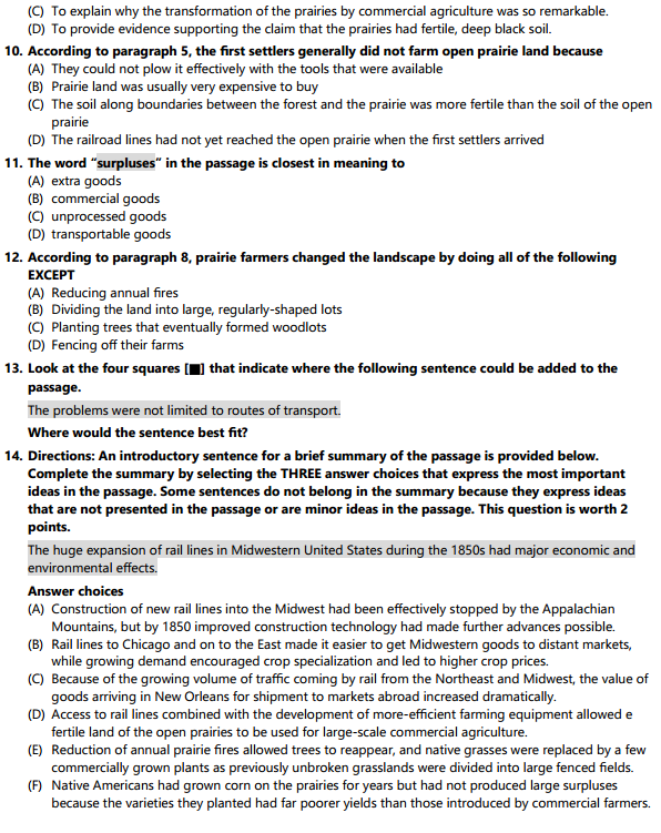 托福阅读真题练习：Railroads and Commercial Agriculture
