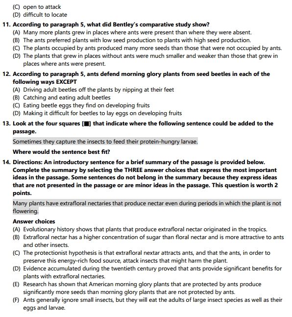托福阅读真题练习：Protection of Plants by Insects