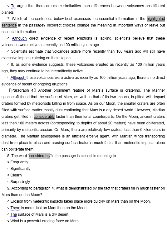 TPO25托福阅读真题练习：The surface of Mars火星表面