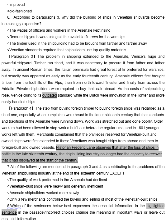 TPO25托福阅读真题练习：The Decline of Venetian Shipping