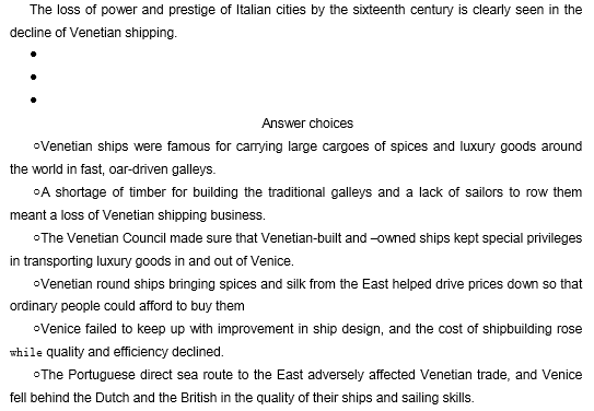 TPO25托福阅读真题练习：The Decline of Venetian Shipping
