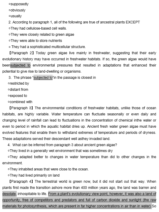 TPO25托福阅读真题练习： The Evolutionary Origin of Plants