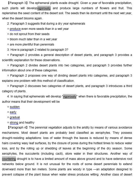 TPO26托福阅读真题练习：Survival of Plants and Animals in Desert Conditi