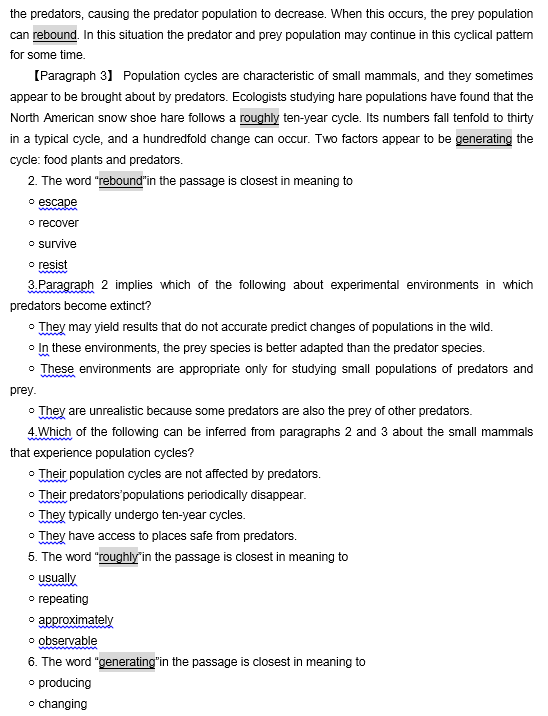 TPO27托福阅读真题练习：Predator-Prey Cycles