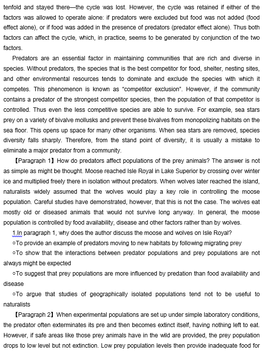 TPO27托福阅读真题练习：Predator-Prey Cycles
