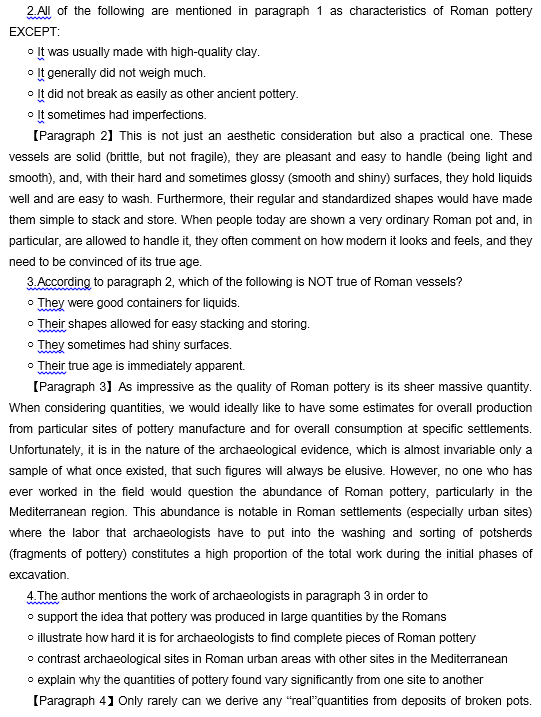TPO29托福阅读真题练习：Characteristics of Roman Pottery
