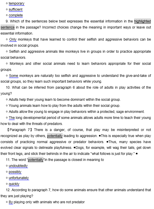 TPO29托福阅读真题练习：Role of Play in Development