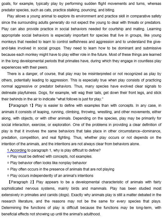 TPO29托福阅读真题练习：Role of Play in Development